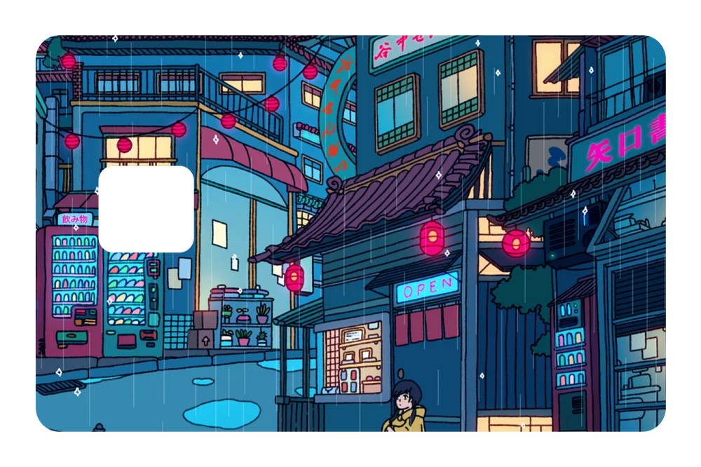 anime Rainy Day Encounter credit debit card skin