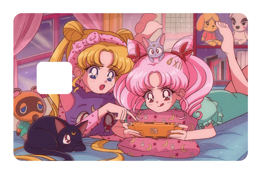anime Sleepover Playing Games credit debit card skin