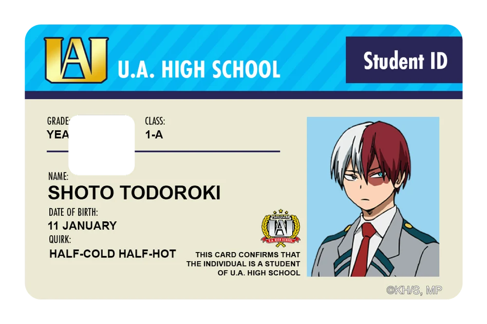 anime Student ID - Shoto Todoroki credit debit card skin