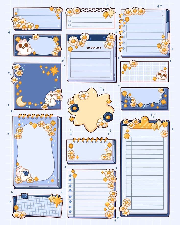 Blue Night Memo Pads Stickers Pack, Cute Aesthetic Journaling Checklists, Planner Decals, and Waterproof Vinyl Stickers for Water Bottles and Laptops