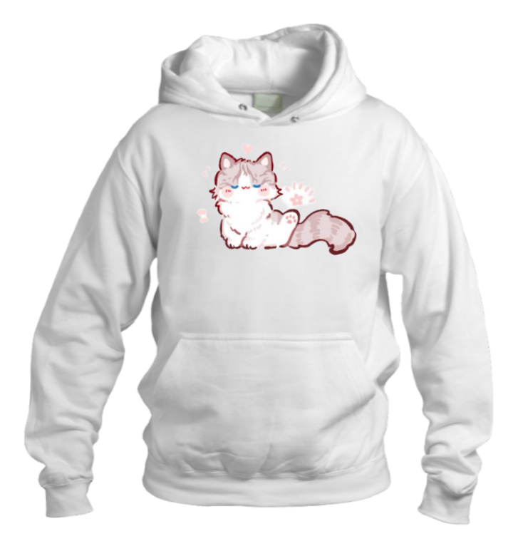 cat Oversize Hoodie White 103
