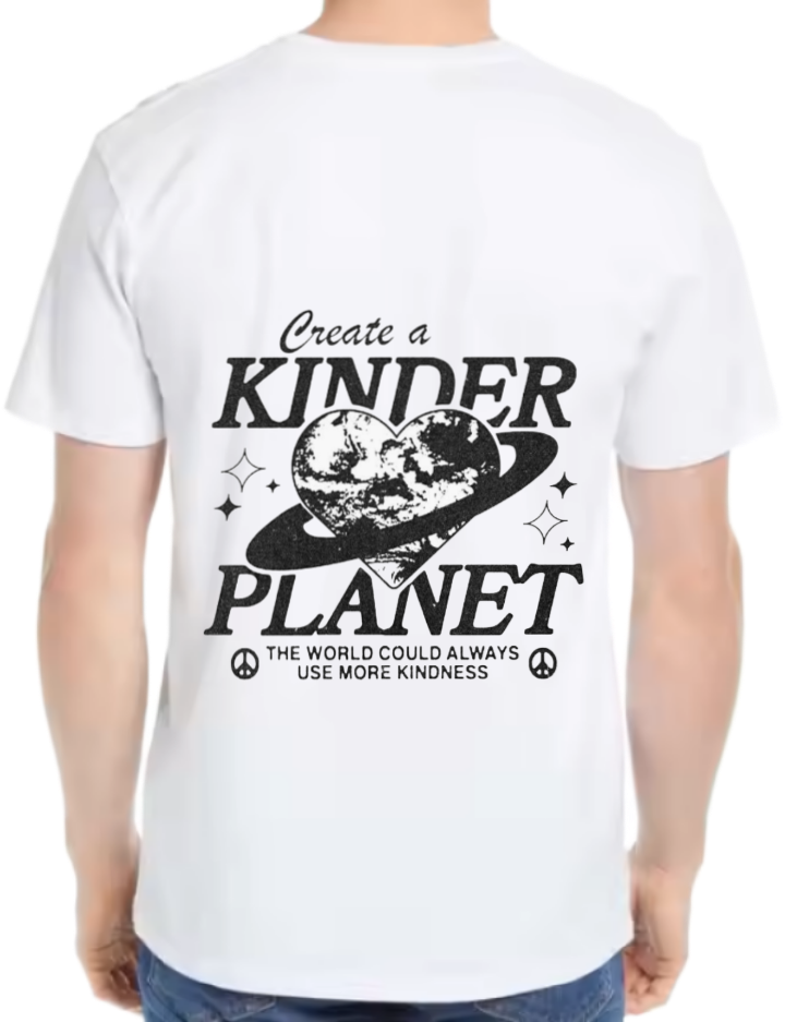 Kinder Planet t- shirt One Size White back 103