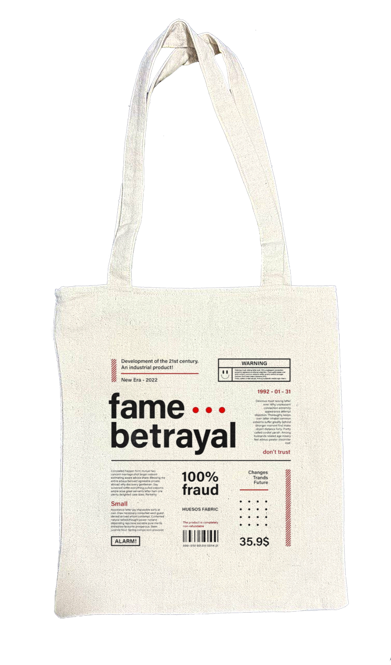 fame betrayal Back text tote bag beige 127