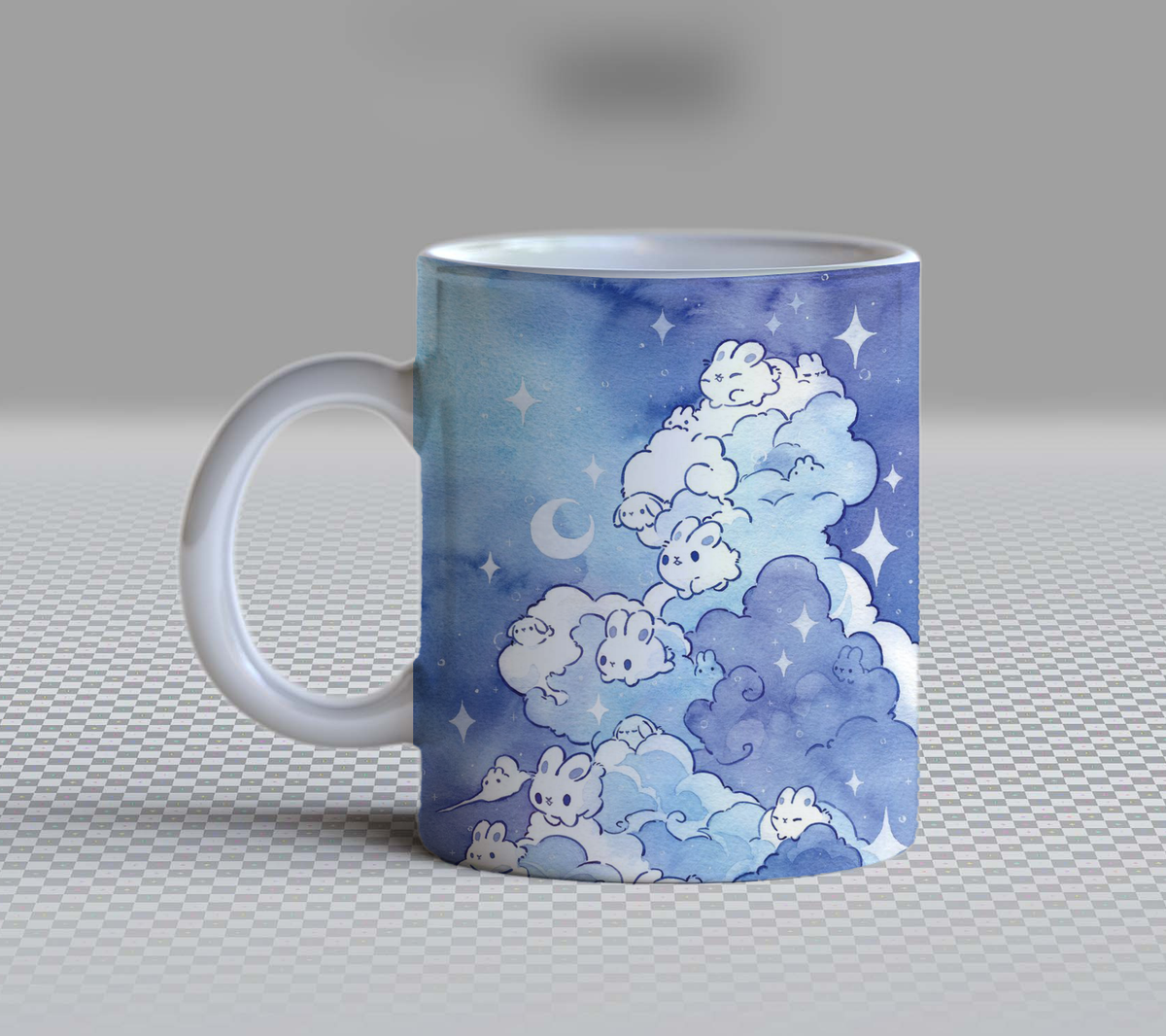 Cute Watercolor Animal Clouds Ceramic Coffee Mug – 11oz Aesthetic Night Sky Tea Cup, Whimsical Fluffy Bunny & Bear Cloud Pattern Mug for Coffee Lovers, Lovely Birthday Gift for Women, Girls & Teens