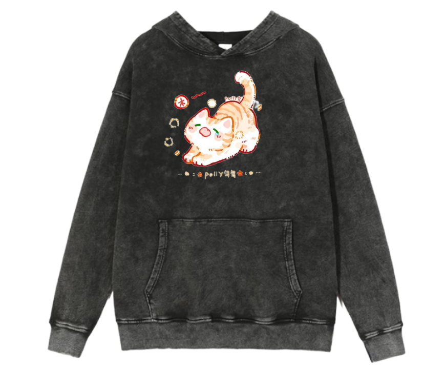 cat Oversize Hoodie Washed 107