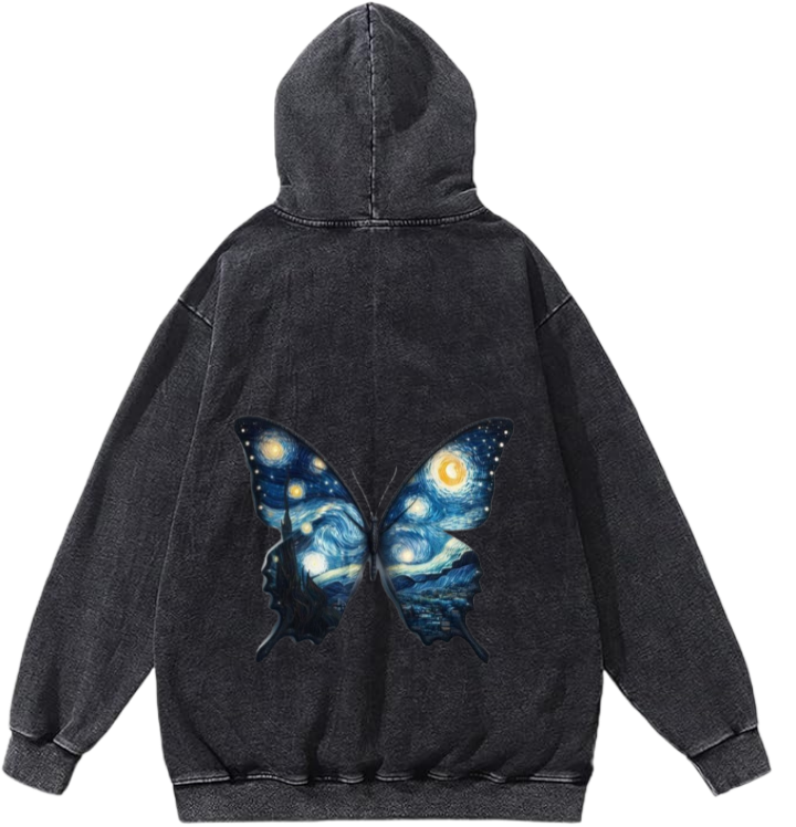 butterflies Oversize Hoodie Washed gray Back 10