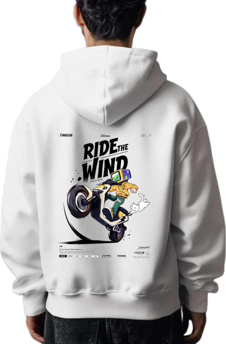 RIDE THE WIND Over Size hoodie White Back 57