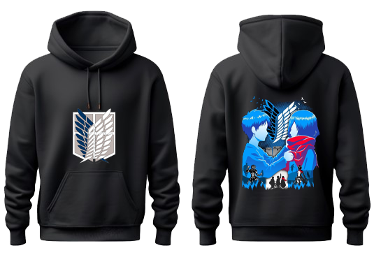 Anime Attack on titan shingeki no kyojin eren levi mikasa Aot Black Oversize HOODIE back 10