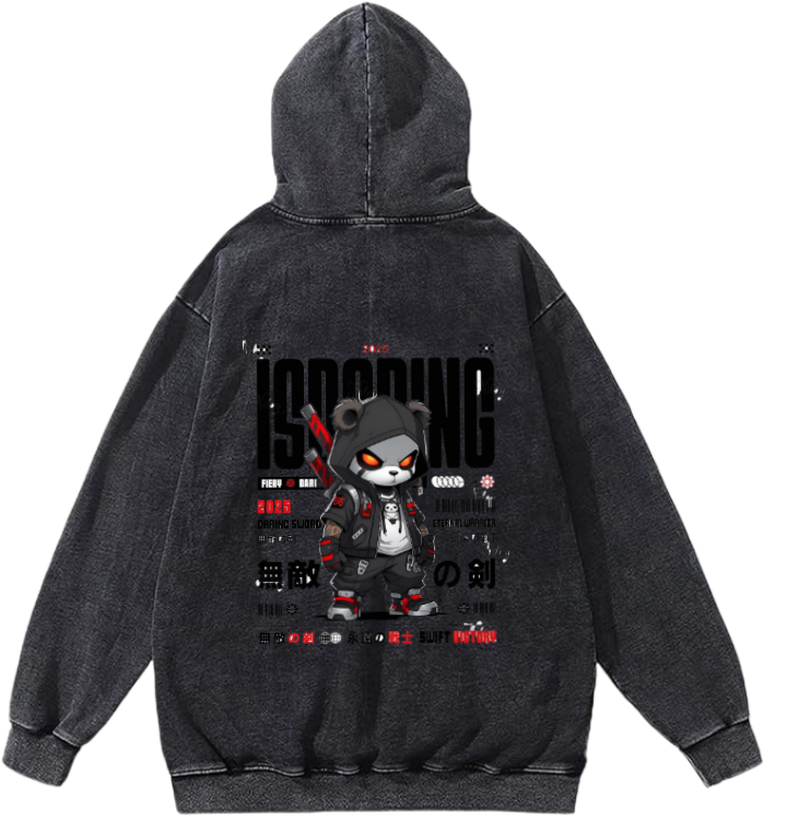 Futuristic Panda Samurai Over Size hoodie Washed Back 10