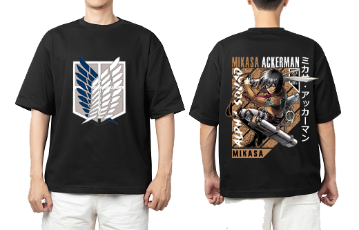 Anime Attack on titan shingeki no kyojin eren levi mikasa Aot black Oversize t- shirt back 10