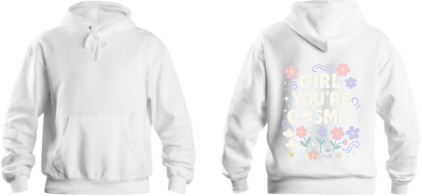 GIRL YOU'RE COSMIC One Size hoodie White Back 10