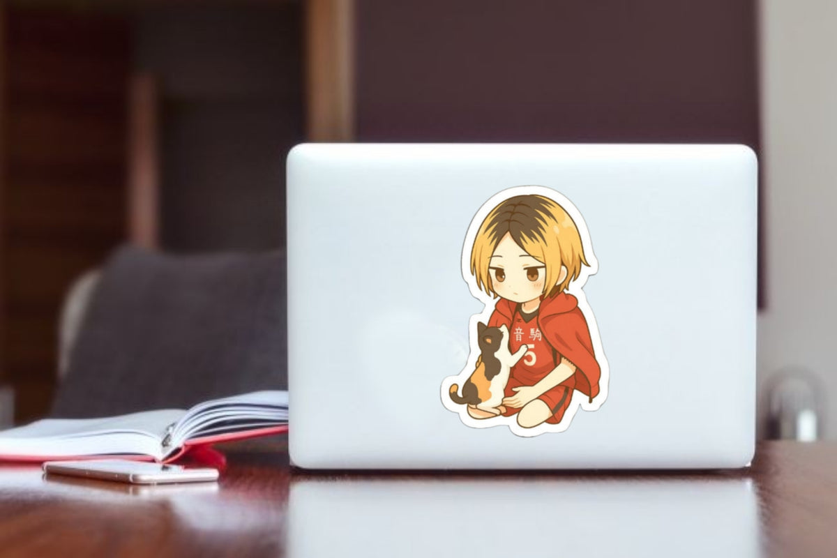 "Haikyuu Kenma Kozume Anime Sticker, Waterproof Vinyl Cat Decal for Laptop, Water Bottle, Hydro Flask, Skateboard, Luggage, Kawaii Volleyball Anime Merchandise Gifts