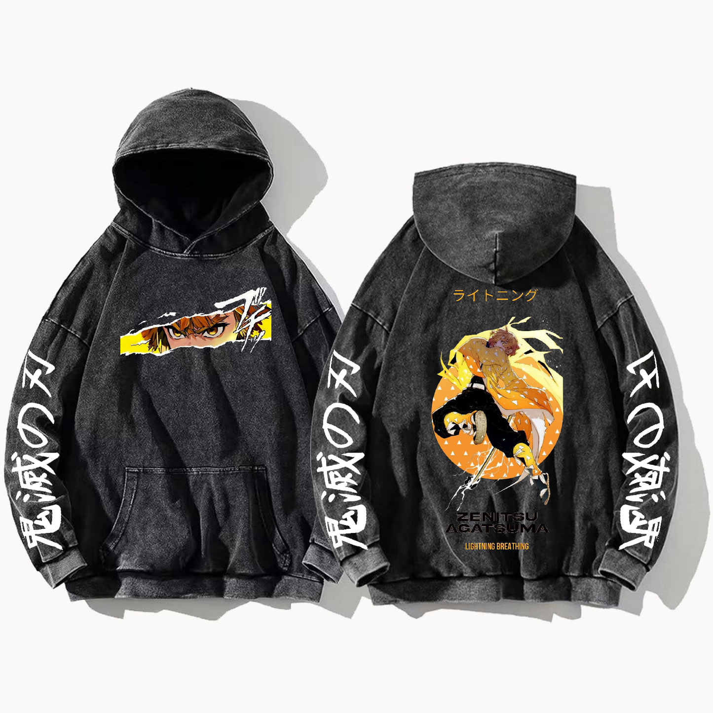 Anime Demon slayer nezuko tanjiro Oversize Hoodie Washed gray 10
