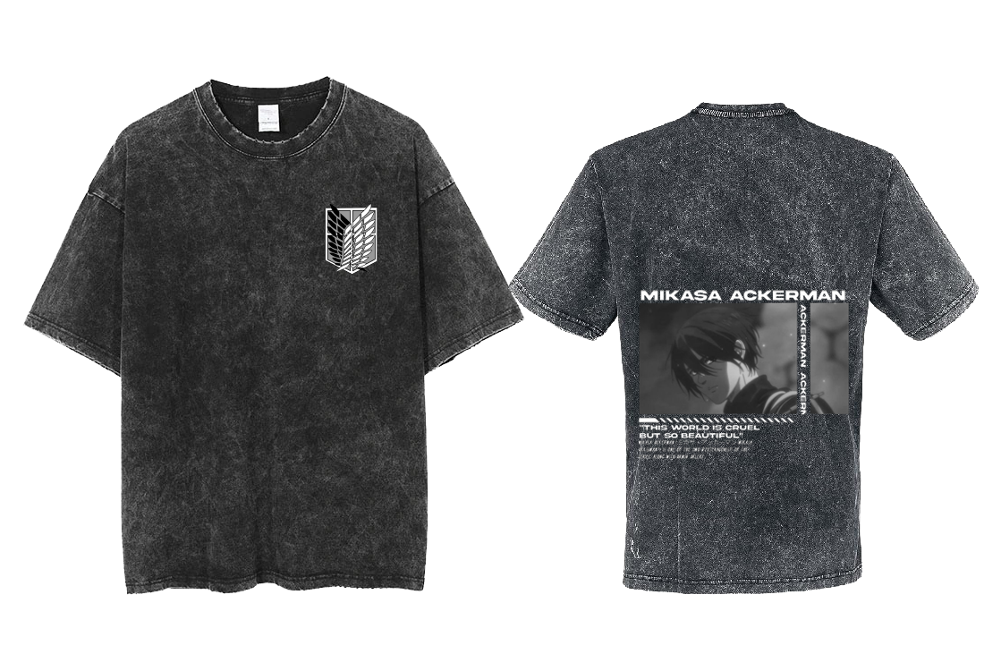 Anime Attack on titan shingeki no kyojin eren levi mikasa Aot Oversize t- shirt Washd acid back 10