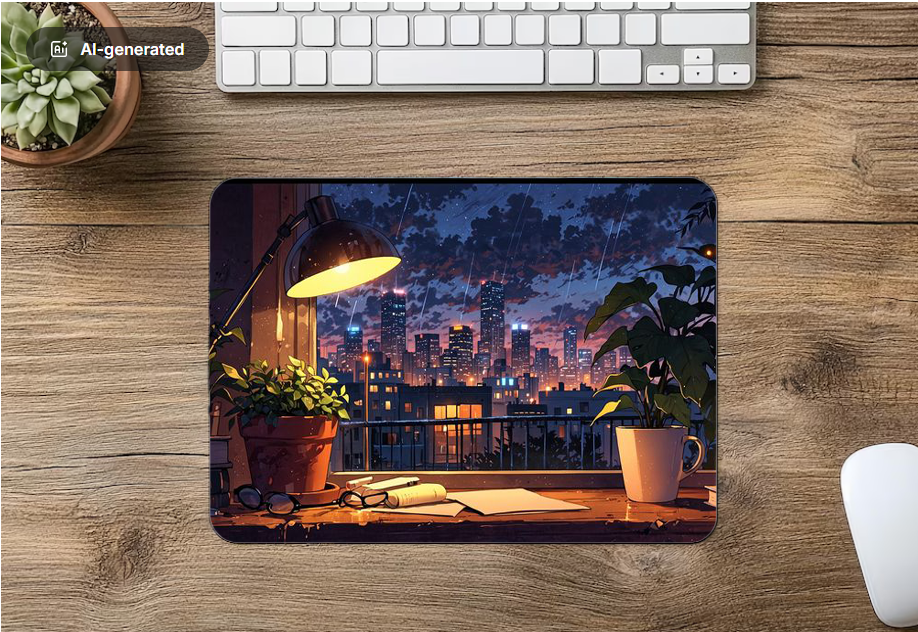 Mouse Pad Cozy Lofi Rainy Night City View Background