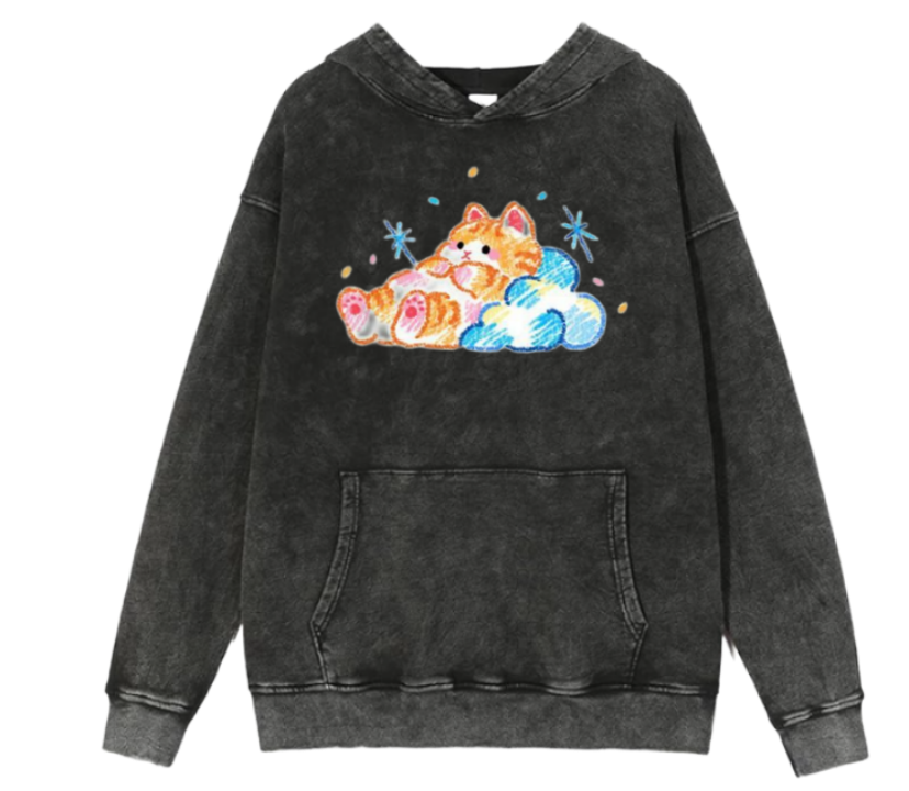 cat Oversize Hoodie Washed 117