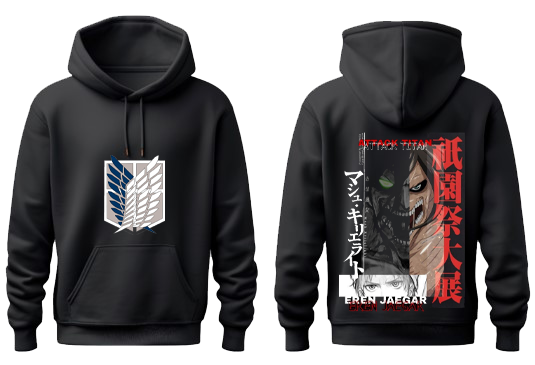Anime Attack on titan shingeki no kyojin eren levi mikasa Aot Black Oversize HOODIE back 11