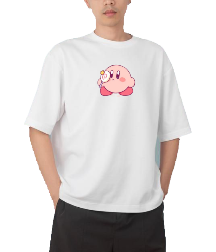Cute White Kirby Anime Graphic T-Shirt, Kawaii Y2K Aesthetic Gaming Tee, Casual Oversized Short Sleeve Top 11