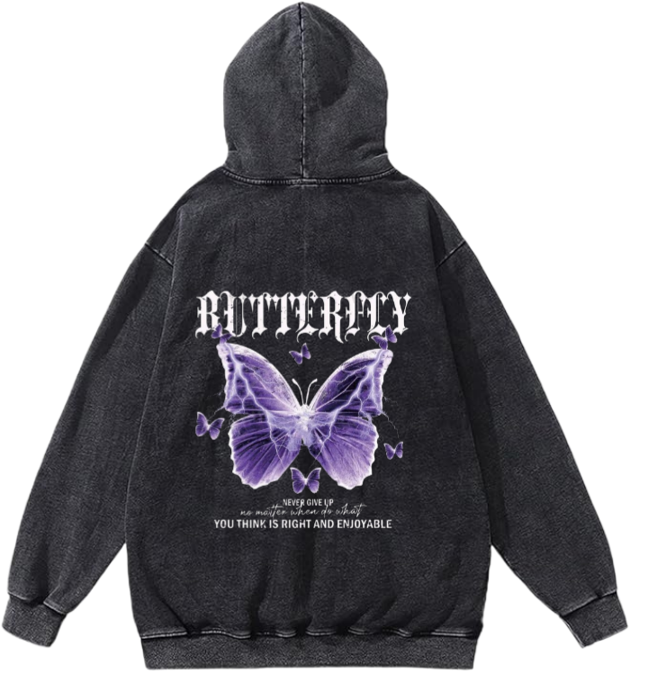 butterflies Oversize Hoodie Washed gray Back 11