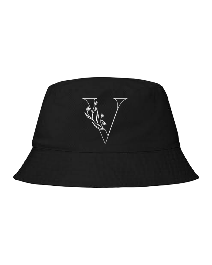 vector letter Bucket hat Fishman hat cap Black V 11