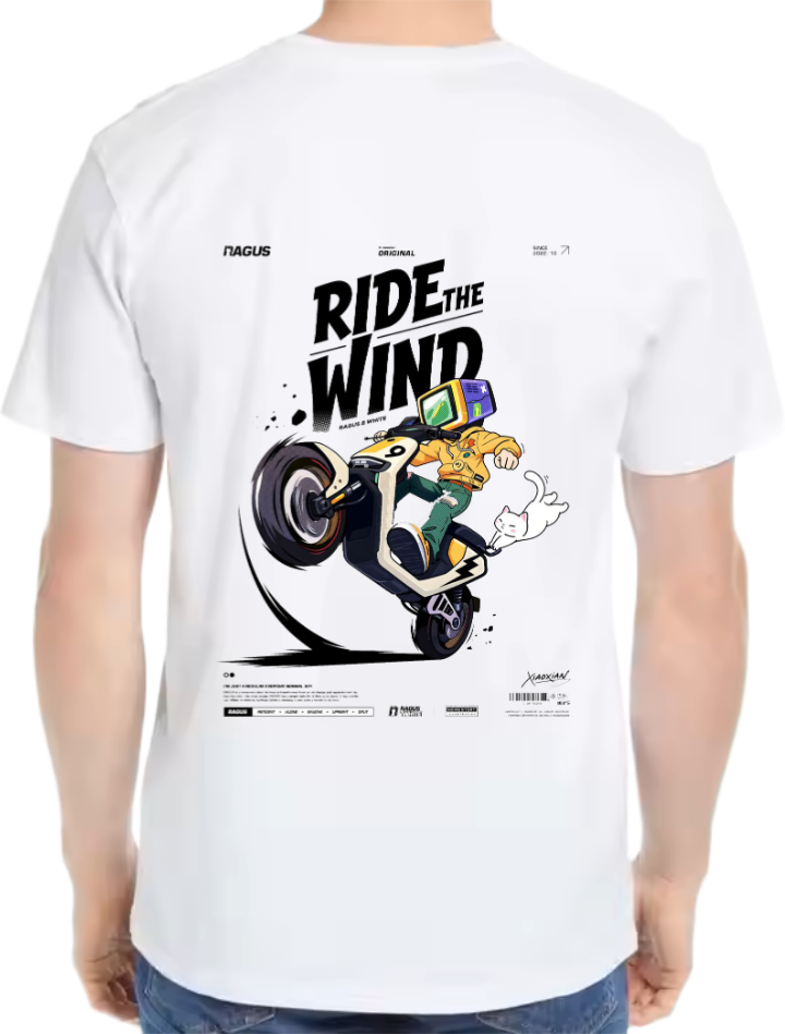 RIDE THE WIND t- shirt Over Size White Back 120