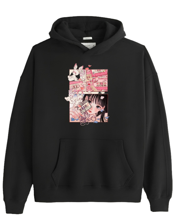 RANDOM ANIME GIRL Oversize Hoodie Black 11