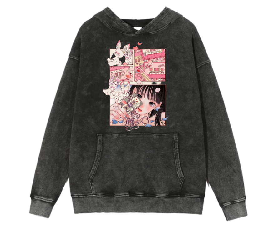 RANDOM ANIME GIRL Oversize Hoodie Washed gray 11