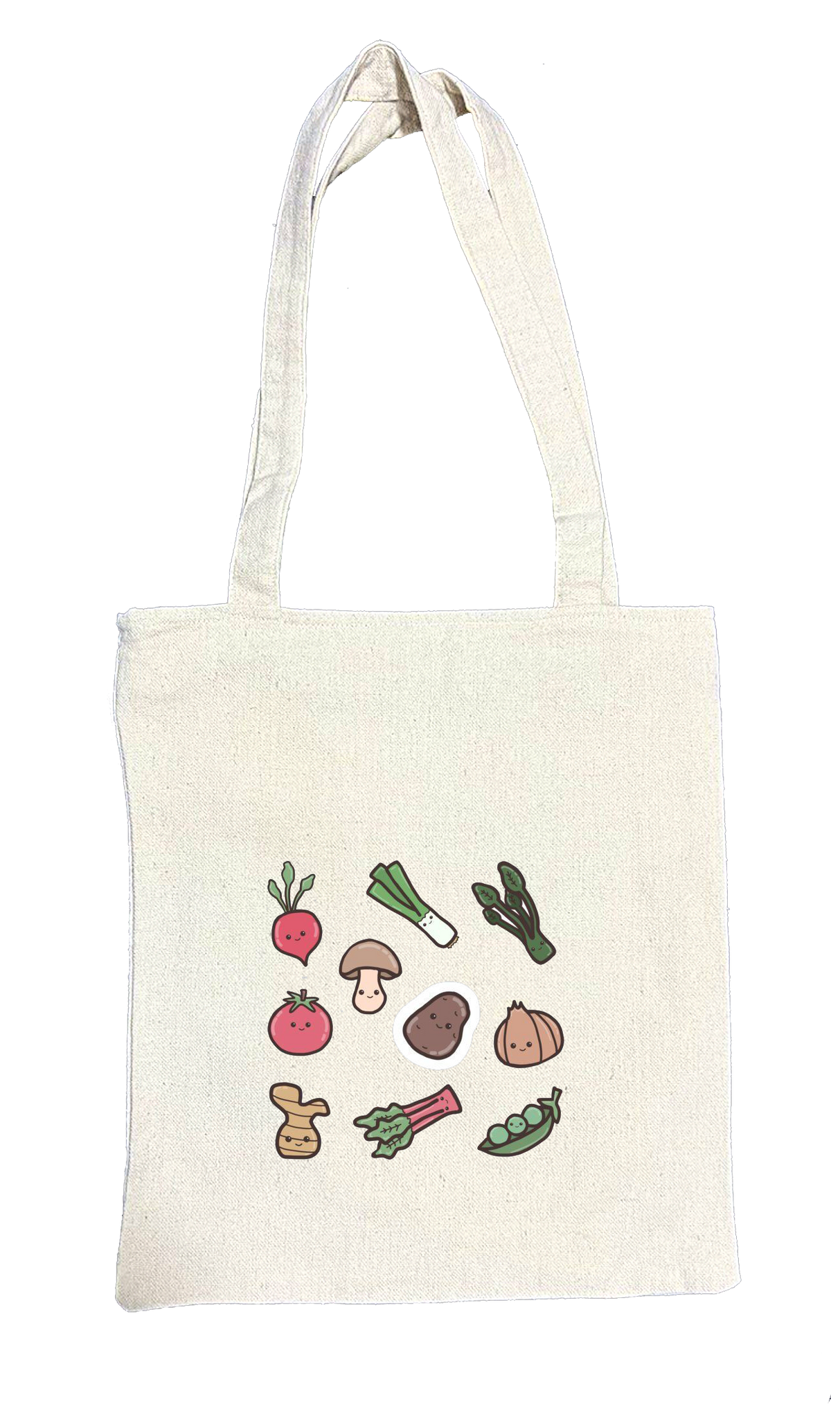 Vegetables with smiling faces tote bag beige