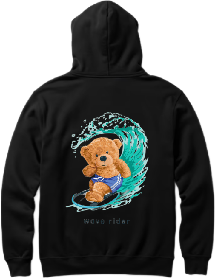 A teddy bear surfing One Size hoodie Black Back 11