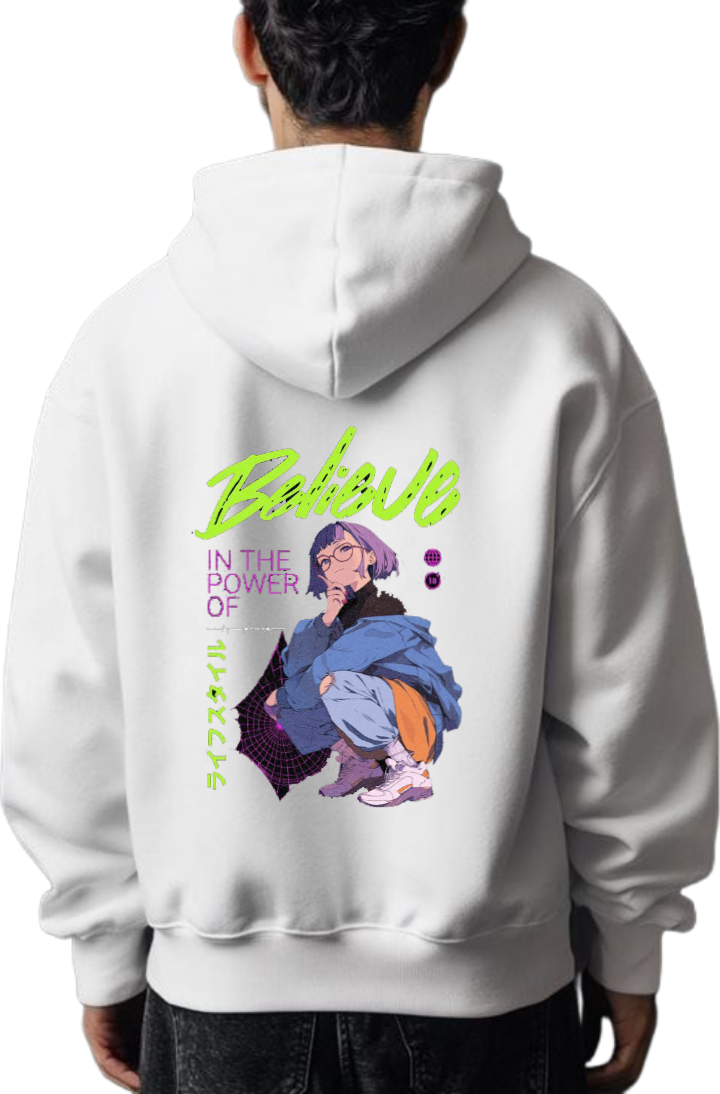 Believe in the power of Over Size hoodie White Back 31