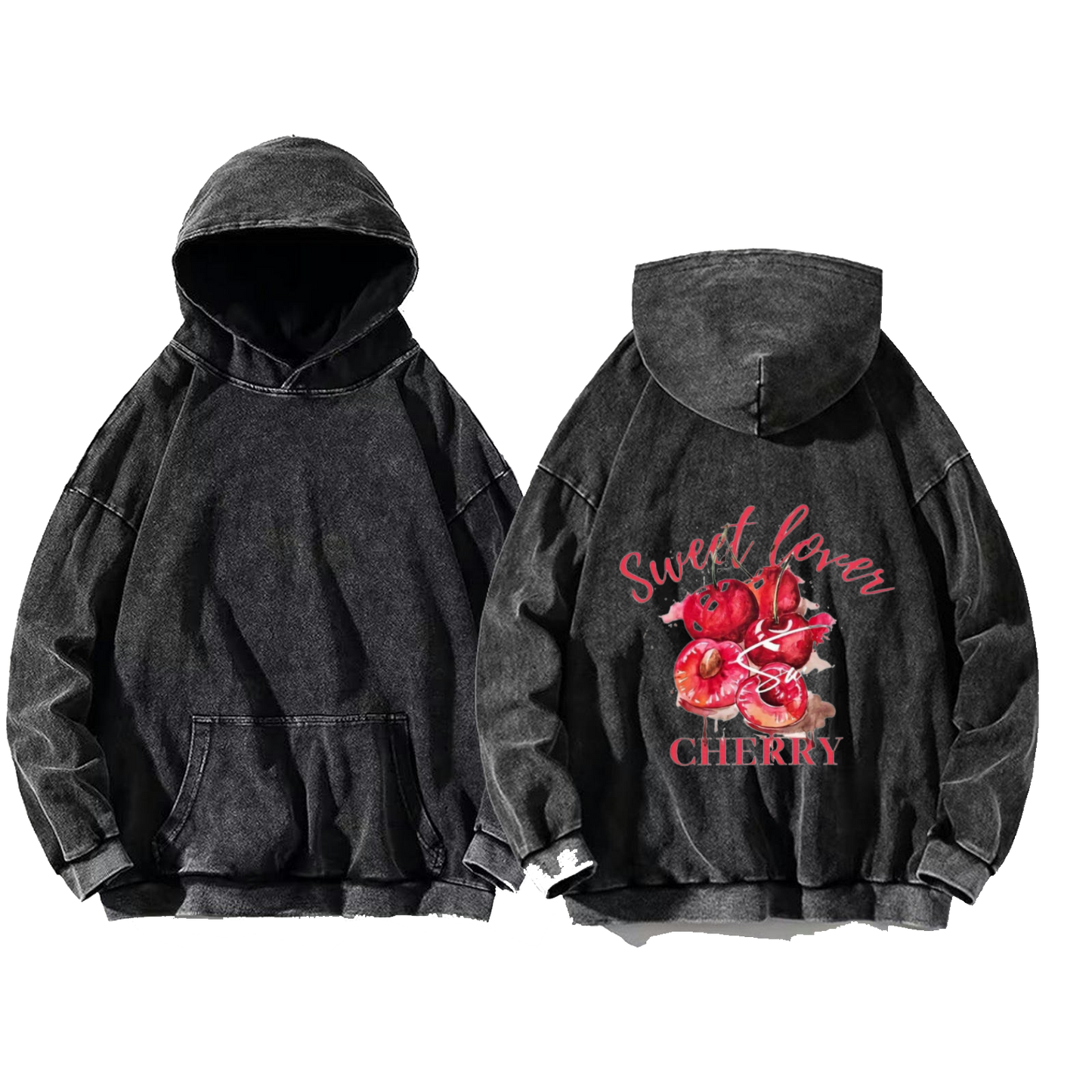 Sweet lover CHERRY One Size hoodie Washed Back 11