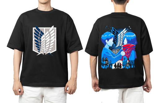 Anime Attack on titan shingeki no kyojin eren levi mikasa Aot black Oversize t- shirt back 11