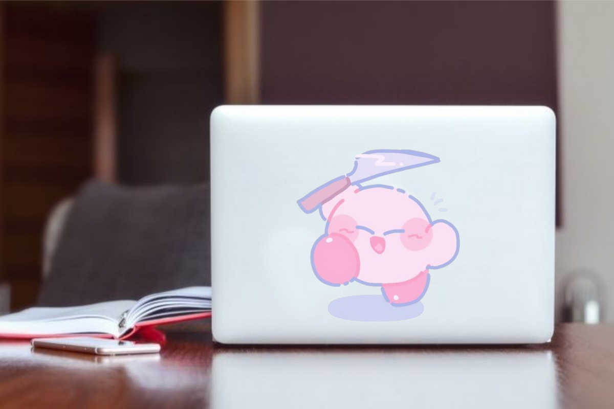Kawaii Kirby Laptop Sticker, Cute Pink Anime Character Vinyl Decal for MacBook, Waterproof Aesthetic Decal for Water Bottle, Tablet, and Notebook 11