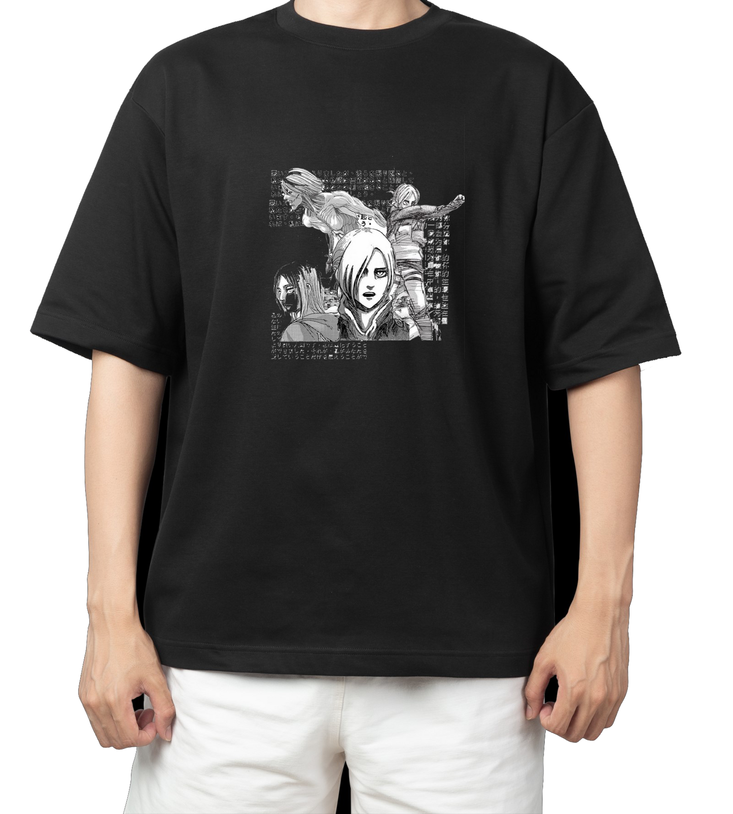 Anime Attack on titan shingeki no kyojin eren levi mikasa Aot black Oversize t- shirt 11