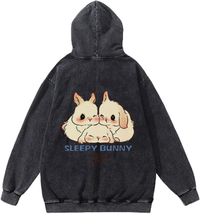 SLEEPY BUNNY Over Size hoodie Washed Back 70