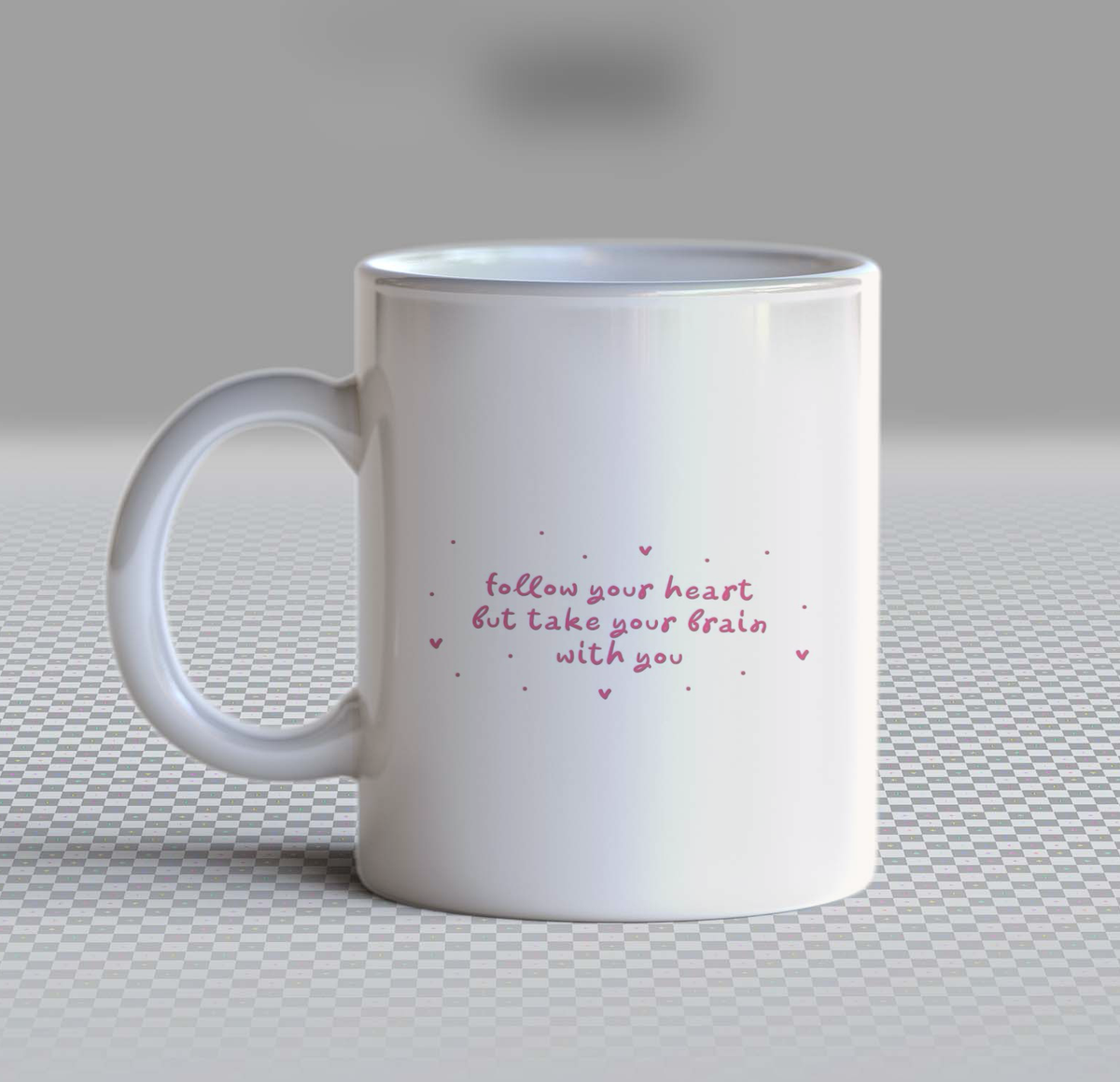 Cute Inspirational Quote Ceramic Coffee Mug – 11oz Aesthetic Follow Your Heart But Take Your Brain With You Tea Cup, Minimalist Hand-Written Positive Affirmation Mug for Coffee Lovers, Lovely Self-Care Gift for Women, Girls & Teens