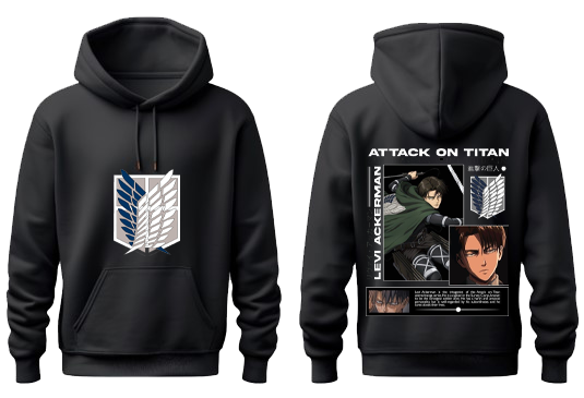 Anime Attack on titan shingeki no kyojin eren levi mikasa Aot Black Oversize HOODIE back 12