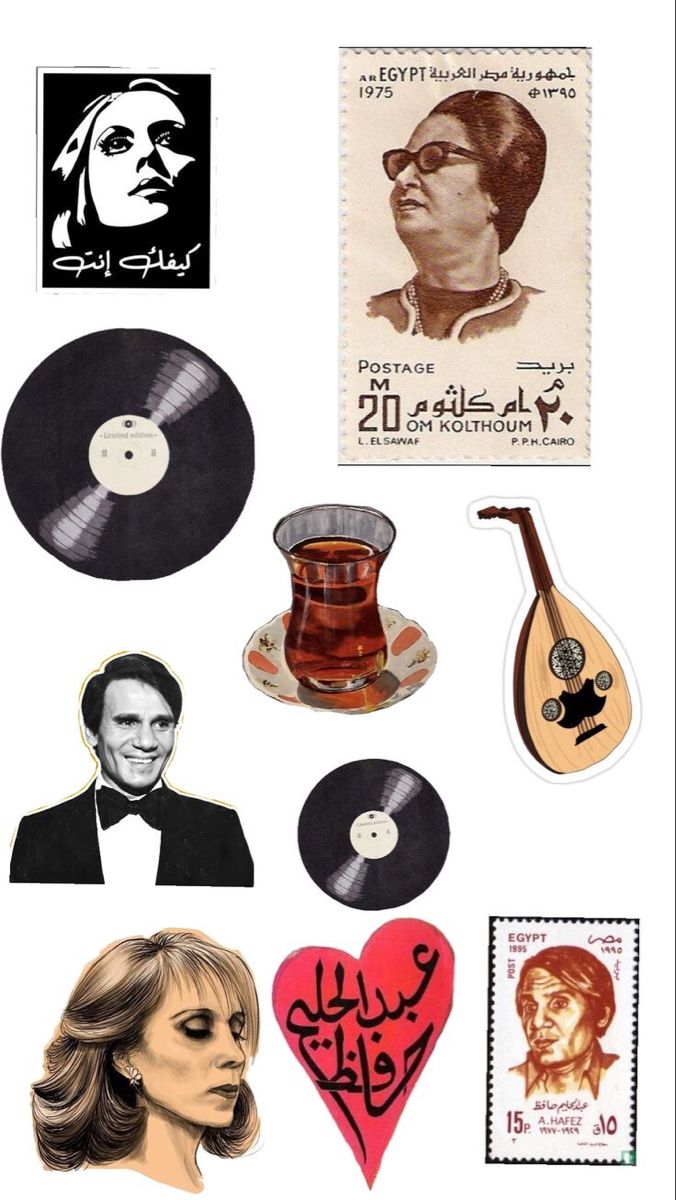 Arabic Music Nostalgia Sticker Pack – Vintage Um Kulthum, Fairuz & Abdel Halim Vinyl Decals for Laptop, Kindle, Journal – Retro Arab Pop Culture & Tarab Stickers Gift for Middle Eastern Diaspora