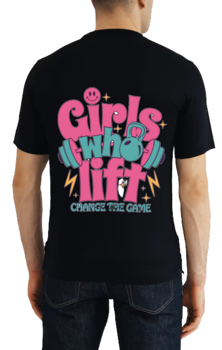 Girls Who Lift t- shirt One Size Black back 130
