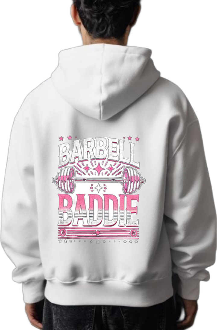 BARBELL BADDIE One Size hoodie White Back 130