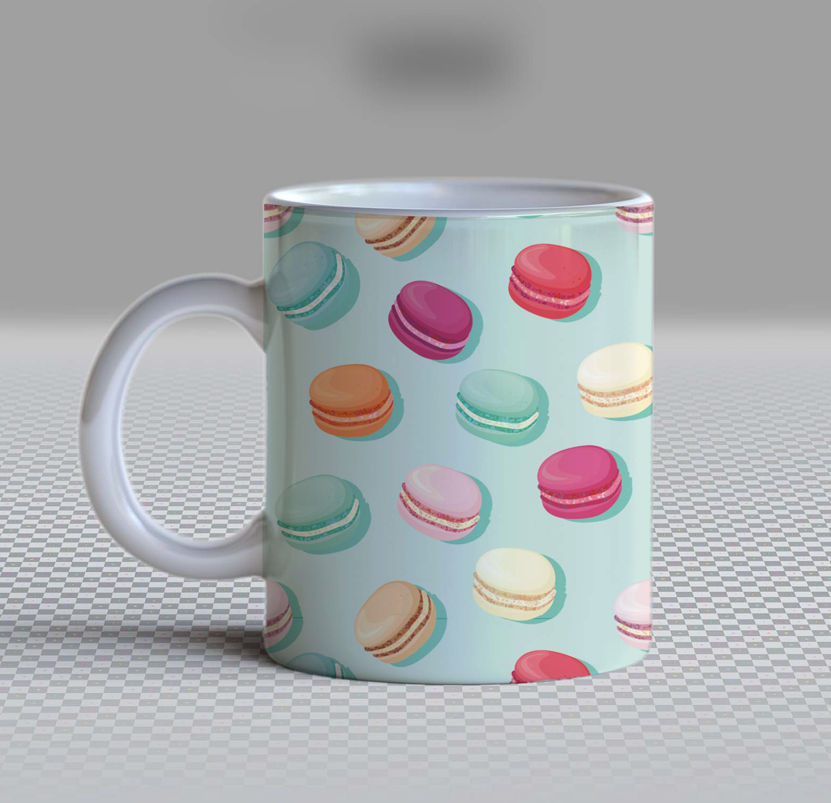Cute Watercolor Macaron Ceramic Coffee Mug – 11oz Aesthetic Pastel Mint Tea Cup, Vintage French Bakery Dessert Pattern Mug for Coffee Lovers, Lovely Birthday Gift for Women, Girls & Bakers
