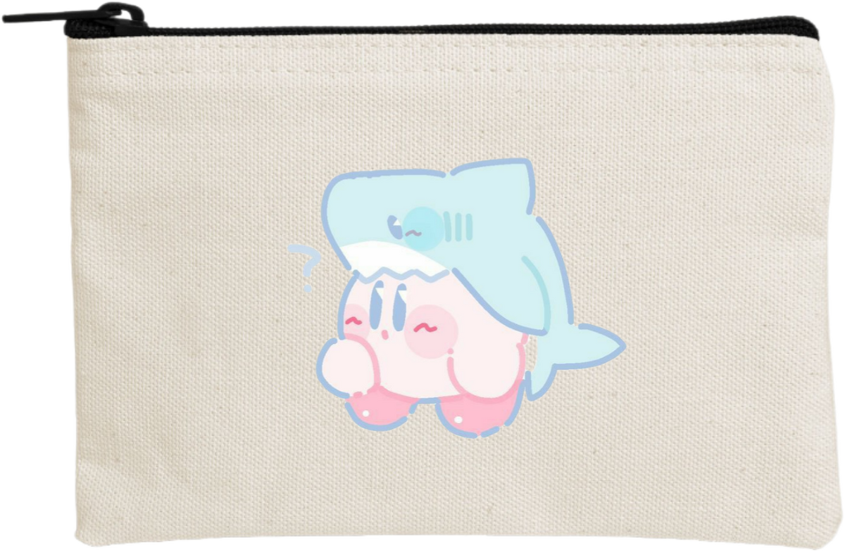 Kawaii Cute Kirby Canvas Makeup Pouch, Aesthetic Pink Anime Character Small Zipper Makeup Bag, Pencil Case, Travel Toiletry Pouch for Women and Girls 12