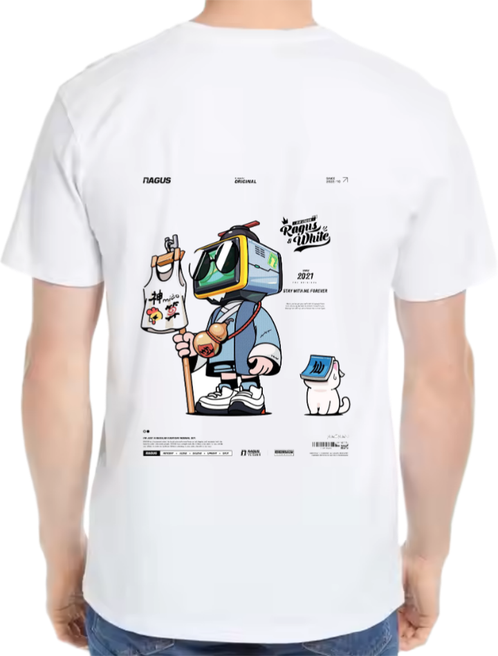 Ragus While t- shirt Over Size White Back 13