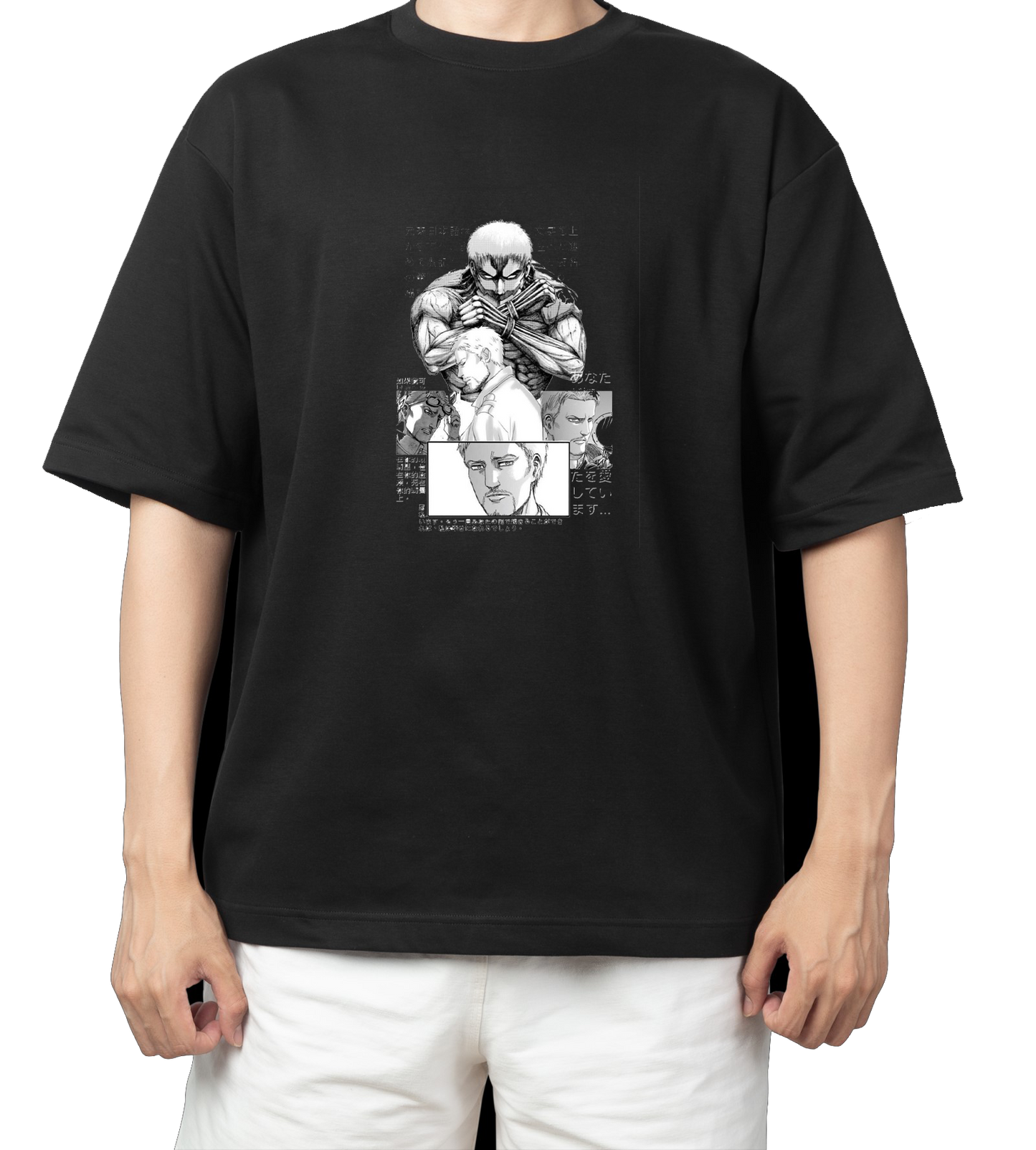 Anime Attack on titan shingeki no kyojin eren levi mikasa Aot black Oversize t- shirt 13