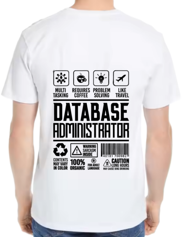 Database Administrator Back text One Size t- shirt White Back 13