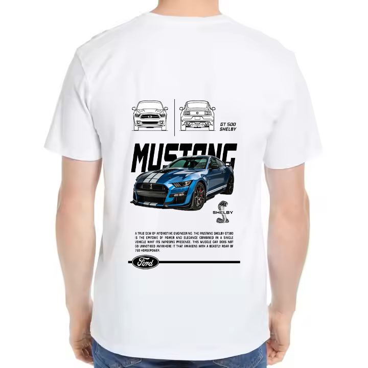 Ford Mustang Shelby GT500 Car t- shirt One Size White Back 12