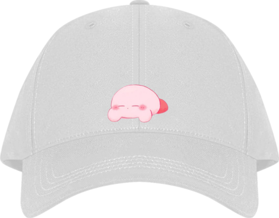 Cute Anime Kirby Baseball Cap, Kawaii Pink Character White Dad Hat, Adjustable Y2K Streetwear Sun Cap for Women and Men 13