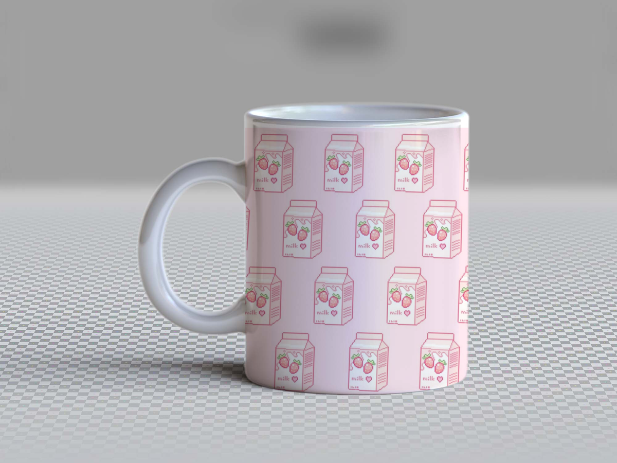 Cute Strawberry Milk Carton Ceramic Coffee Mug – 11oz Aesthetic Pastel Pink Tea Cup, Kawaii Japanese Strawberry Milk Pattern Mug for Coffee Lovers, Lovely Birthday Gift for Women, Girls & Teens