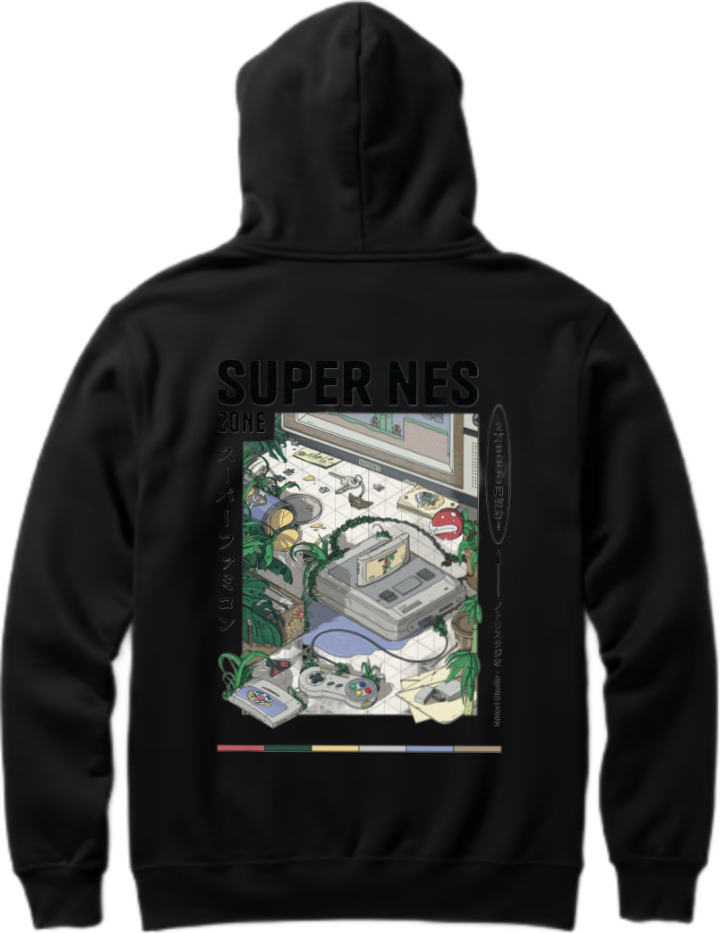 SUPER NES Over Size hoodie Black Back 14