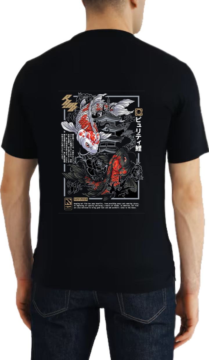 Koi Fish t- shirt One Size Black Back 34